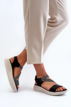 Damskie Wygodne Sandały Na Rzep Czarne Eladora