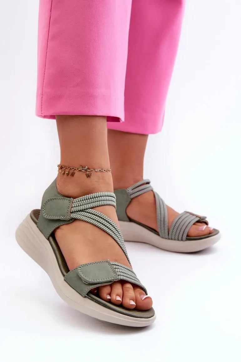 Damskie Wygodne Sandały Na Rzep Zielone Eladora
