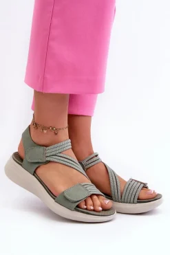 Damskie Wygodne Sandały Na Rzep Zielone Eladora