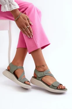 Damskie Wygodne Sandały Na Rzep Zielone Eladora