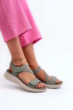 Damskie Wygodne Sandały Na Rzep Zielone Eladora