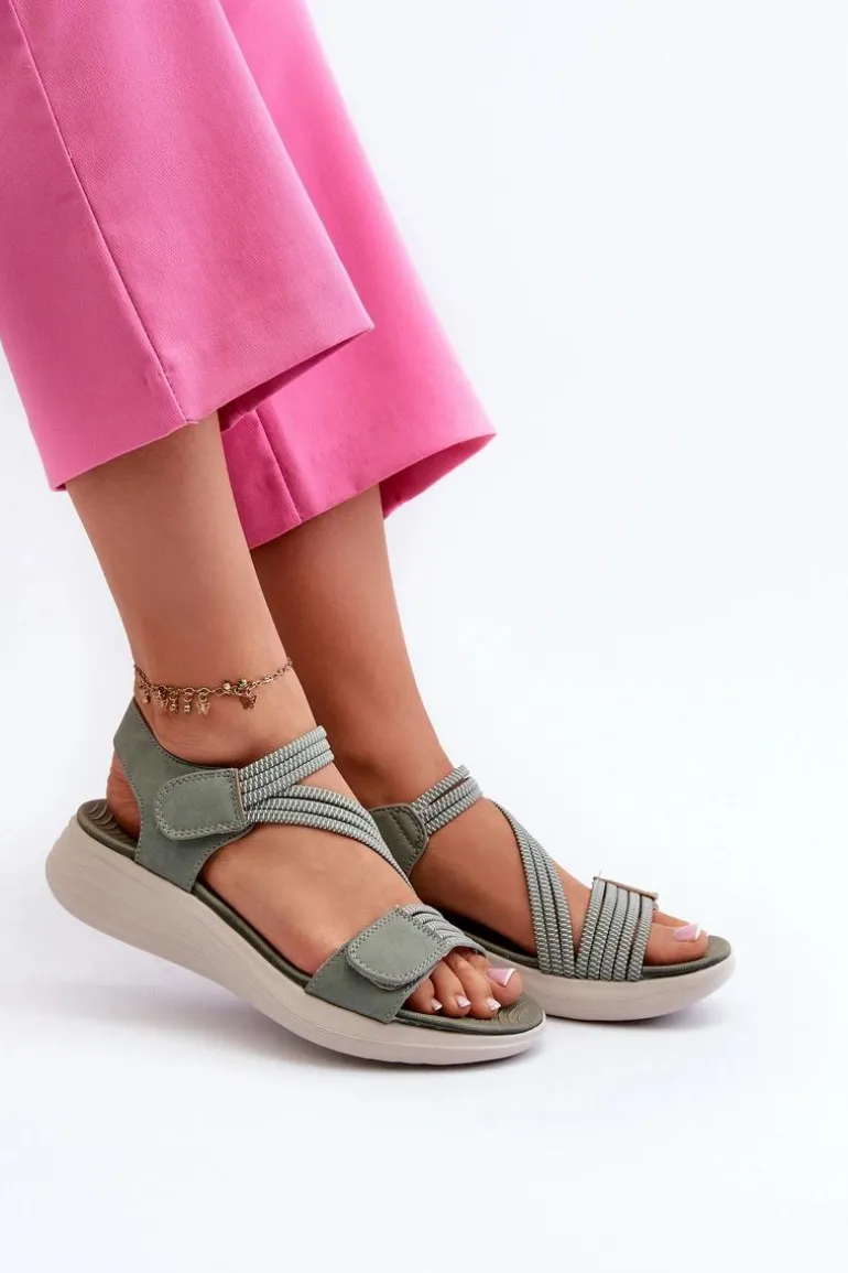 Damskie Wygodne Sandały Na Rzep Zielone Eladora