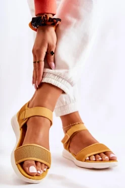 Damskie Wygodne Sandały Na Rzep Żółte Sidney