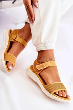 Damskie Wygodne Sandały Na Rzep Żółte Sidney