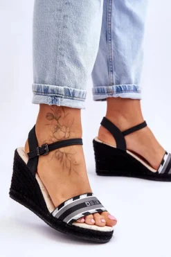 Damskie Wygodne Sandały Na Koturnie Big Star LL274877 Czarne