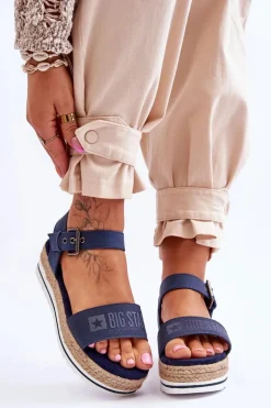 Damskie Wygodne Sandały Na Platformie Big Star LL274869 Granatowe