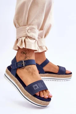 Damskie Wygodne Sandały Na Platformie Big Star LL274869 Granatowe