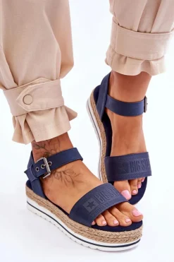 Damskie Wygodne Sandały Na Platformie Big Star LL274869 Granatowe