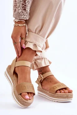 Damskie Wygodne Sandały Na Platformie Big Star LL274872 Beżowe