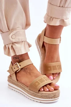 Damskie Wygodne Sandały Na Platformie Big Star LL274872 Beżowe