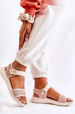 Damskie Wygodne Sandały Na Rzep Beżowe Sidney