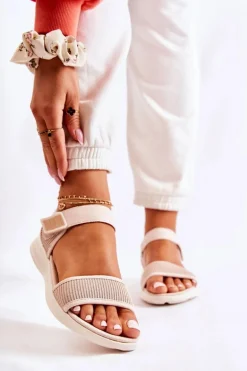 Damskie Wygodne Sandały Na Rzep Beżowe Sidney