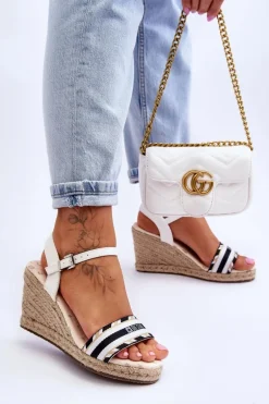 Damskie Wygodne Sandały Na Koturnie Big Star LL274878 Białe