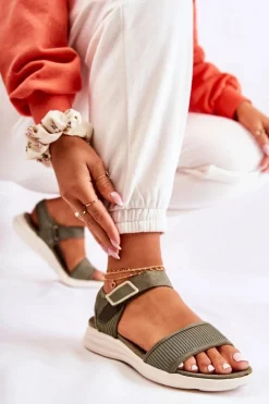 Damskie Wygodne Sandały Na Rzep Zielone Sidney