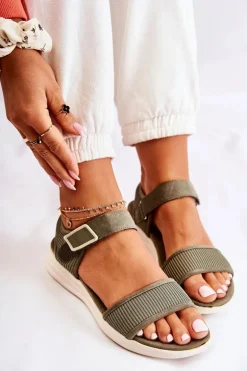 Damskie Wygodne Sandały Na Rzep Zielone Sidney