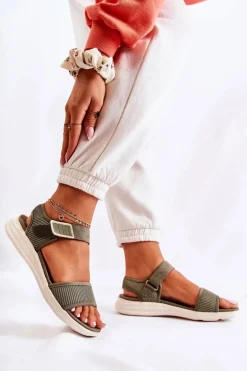 Damskie Wygodne Sandały Na Rzep Zielone Sidney
