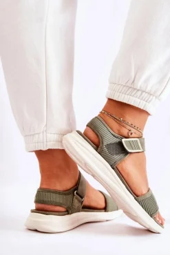 Damskie Wygodne Sandały Na Rzep Zielone Sidney