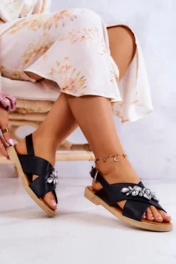 Damskie Wygodne Sandały Z Ozdobą Czarne Irvine