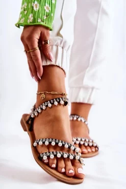 Damskie Wygodne Sandały Z Ozdobami Czarne Nell