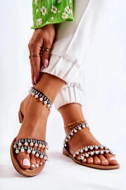 Damskie Wygodne Sandały Z Ozdobami Czarne Nell