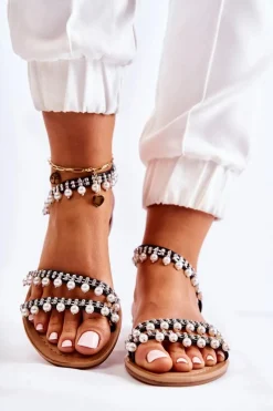 Damskie Wygodne Sandały Z Ozdobami Czarne Nell