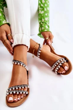 Damskie Wygodne Sandały Z Ozdobami Czarne Nell