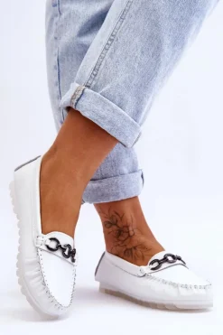 Damskie Wygodne Skórzane Mokasyny Białe Miguel