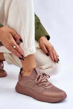 Damskie Wygodne Sneakersy Memory Foam System Big Star LL274416 Jasnobrązowe