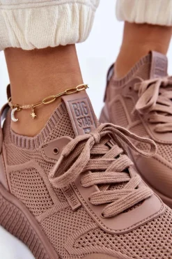 Damskie Wygodne Sneakersy Memory Foam System Big Star LL274416 Jasnobrązowe