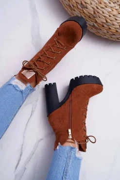Damskie Wysokie Botki Camel Zamszowe Grunge Midow