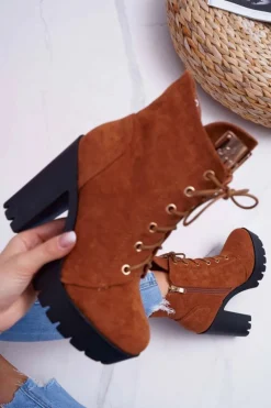 Damskie Wysokie Botki Camel Zamszowe Grunge Midow