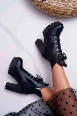 Damskie Wysokie Botki Czarne Grunge Midow