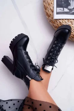 Damskie Wysokie Botki Czarne Grunge Midow