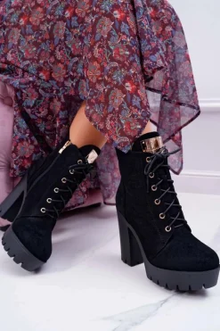 Damskie Wysokie Botki Czarne Zamszowe Grunge Midow