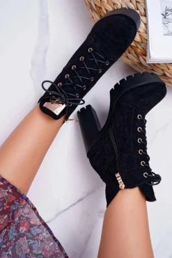Damskie Wysokie Botki Czarne Zamszowe Grunge Midow