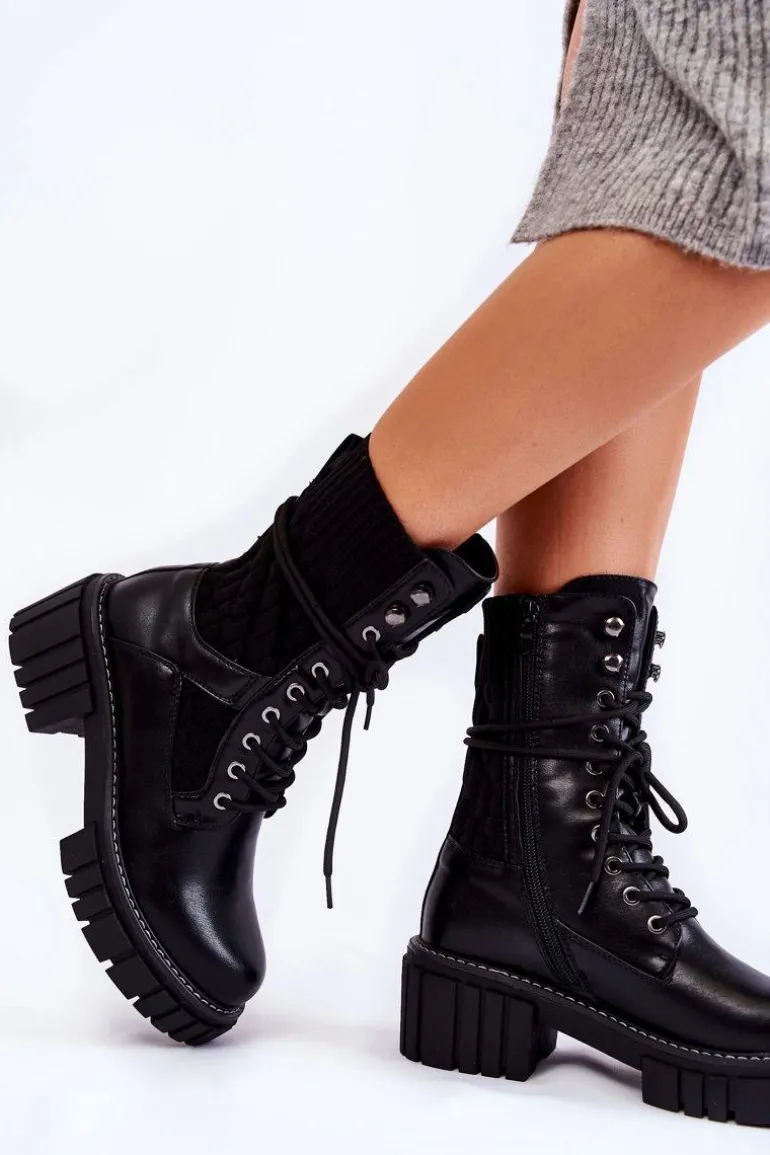 Damskie Wysokie Botki Glany Na Zamek Czarne Enroe