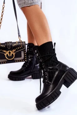 Damskie Wysokie Botki Glany Na Zamek Czarne Enroe