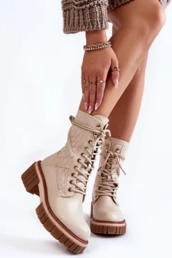 Damskie Wysokie Botki Glany Na Zamek Beżowe Enroe
