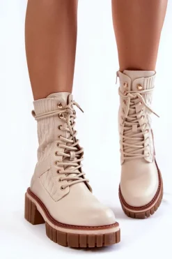 Damskie Wysokie Botki Glany Na Zamek Beżowe Enroe