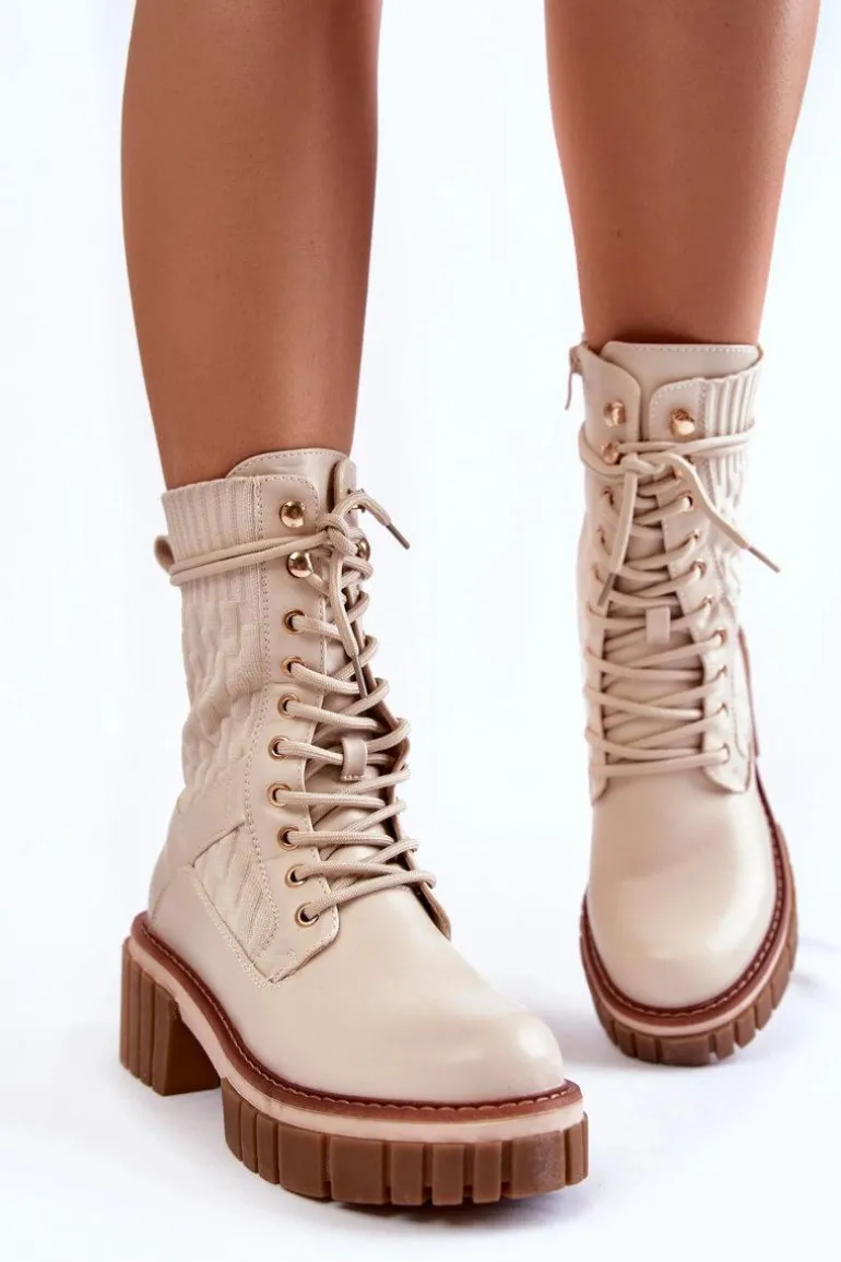 Damskie Wysokie Botki Glany Na Zamek Beżowe Enroe