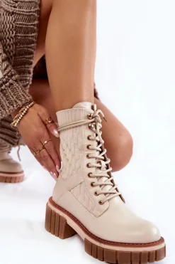 Damskie Wysokie Botki Glany Na Zamek Beżowe Enroe