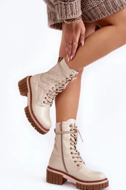 Damskie Wysokie Botki Glany Na Zamek Beżowe Enroe