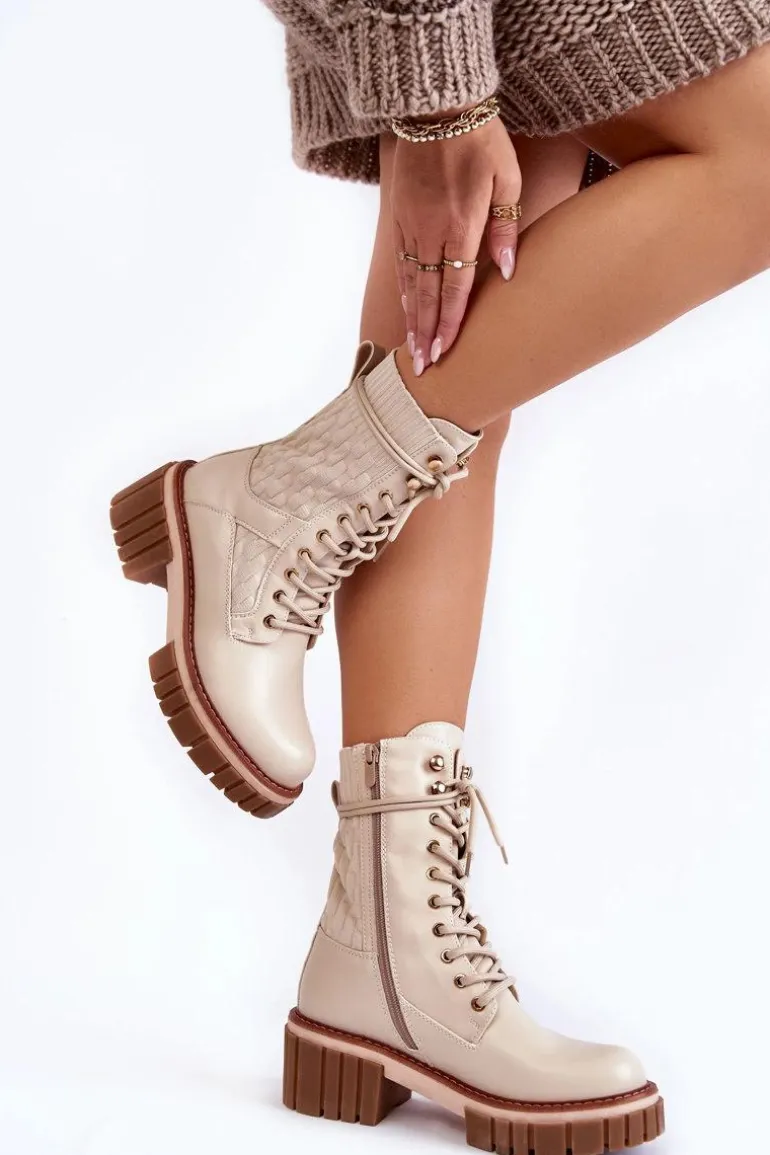 Damskie Wysokie Botki Glany Na Zamek Beżowe Enroe