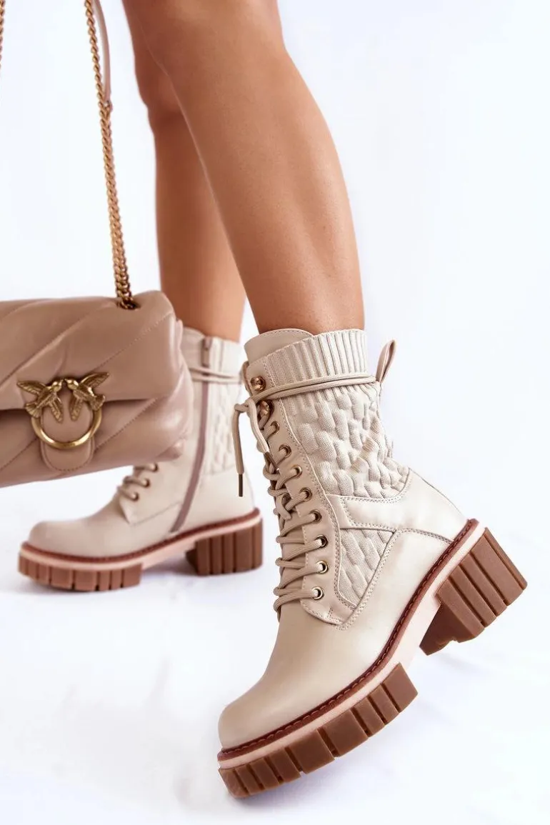 Damskie Wysokie Botki Glany Na Zamek Beżowe Enroe
