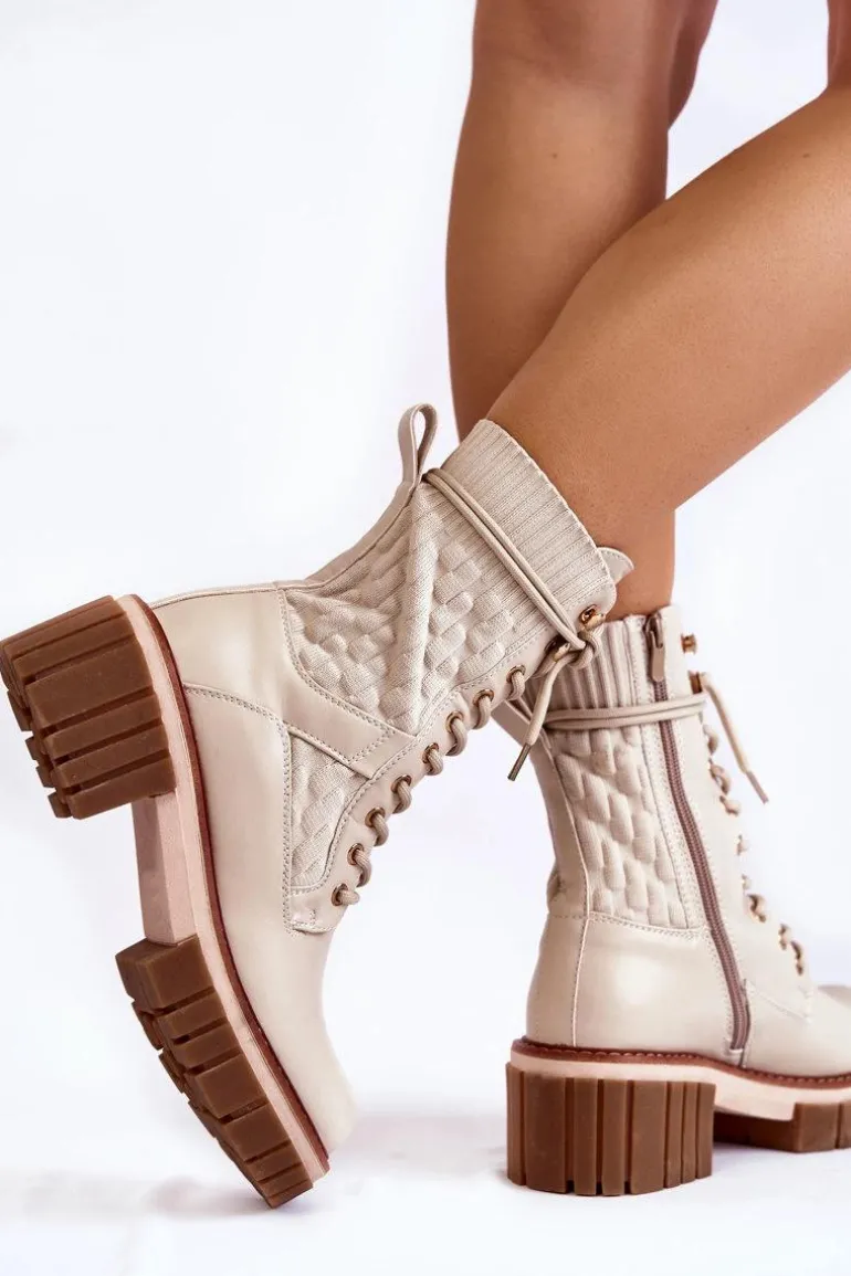 Damskie Wysokie Botki Glany Na Zamek Beżowe Enroe