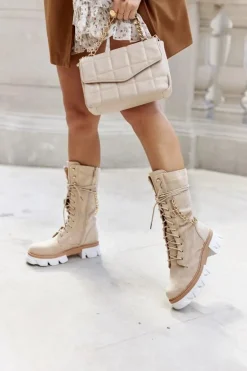 Damskie Wysokie Botki Kozaki Beżowe Villes