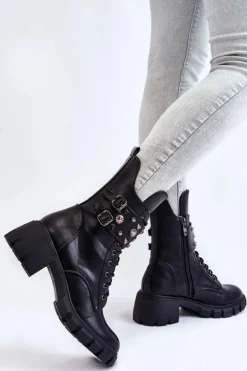 Damskie Wysokie Botki Na Suwak Czarne Kastella