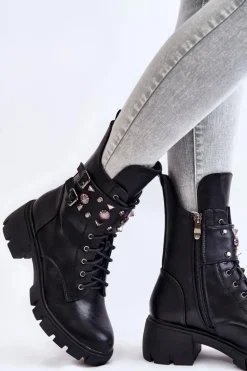 Damskie Wysokie Botki Na Suwak Czarne Kastella