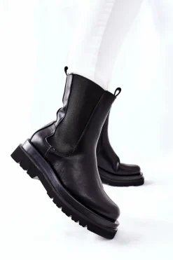 Damskie Wysokie Botki Sztyblety Czarne Belive