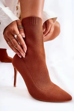 Damskie Wysokie Botki Ze Skarpetą Na Szpilce Camel Luisell